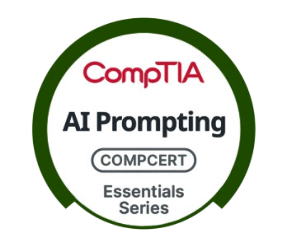 CompTIA AI Prompting certification badge from the Essentials Series.