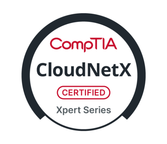 CompTIA CloudNetX Certified Xpert Series badge.
