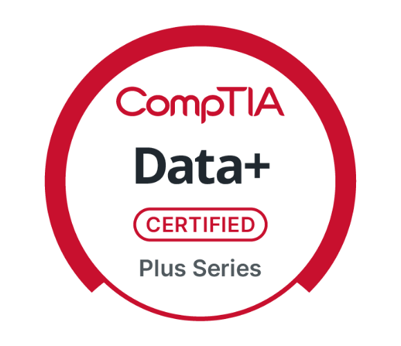 CompTIA Data+ Certified badge.