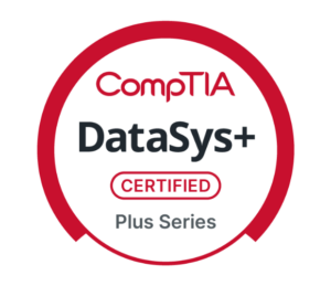 CompTIA DataSys+ Certified badge.