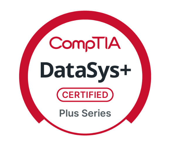 CompTIA DataSys+ Certified badge.