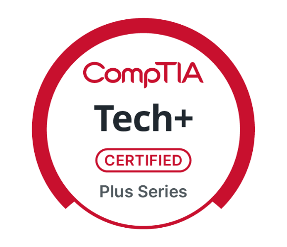CompTIA Tech+ Certified badge.
