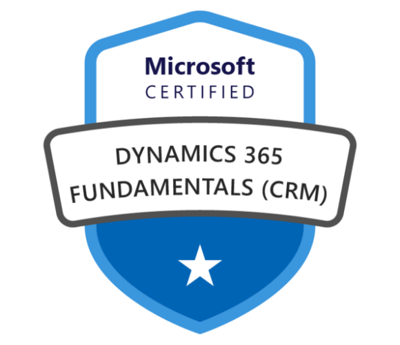 Microsoft Certified badge for Dynamics 365 Fundamentals (CRM).