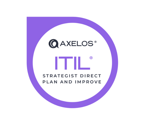 AXELOS ITIL® certification badge: Strategist Direct Plan and Improve.