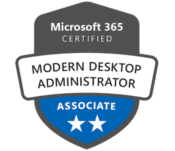 Microsoft 365 Certified Modern Desktop Administrator Associate badge.
