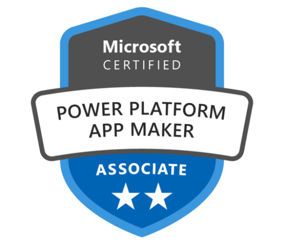 Microsoft Certified Power Platform App Maker Associate badge.