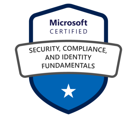 Microsoft Certified badge for Security, Compliance, and Identity Fundamentals.