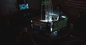 A well-organized home lab with computers and networking equipment for cybersecurity training