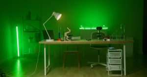 A well-organized home lab with computers and networking equipment for IT training.